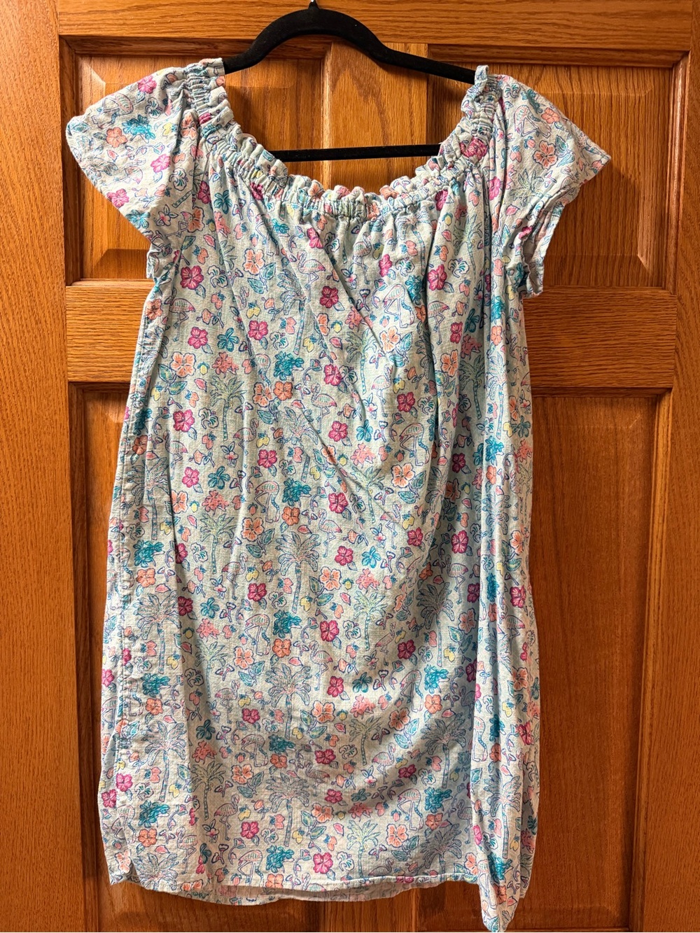 Floral Off-Shoulder Summer Dress - Light Blue & Pink